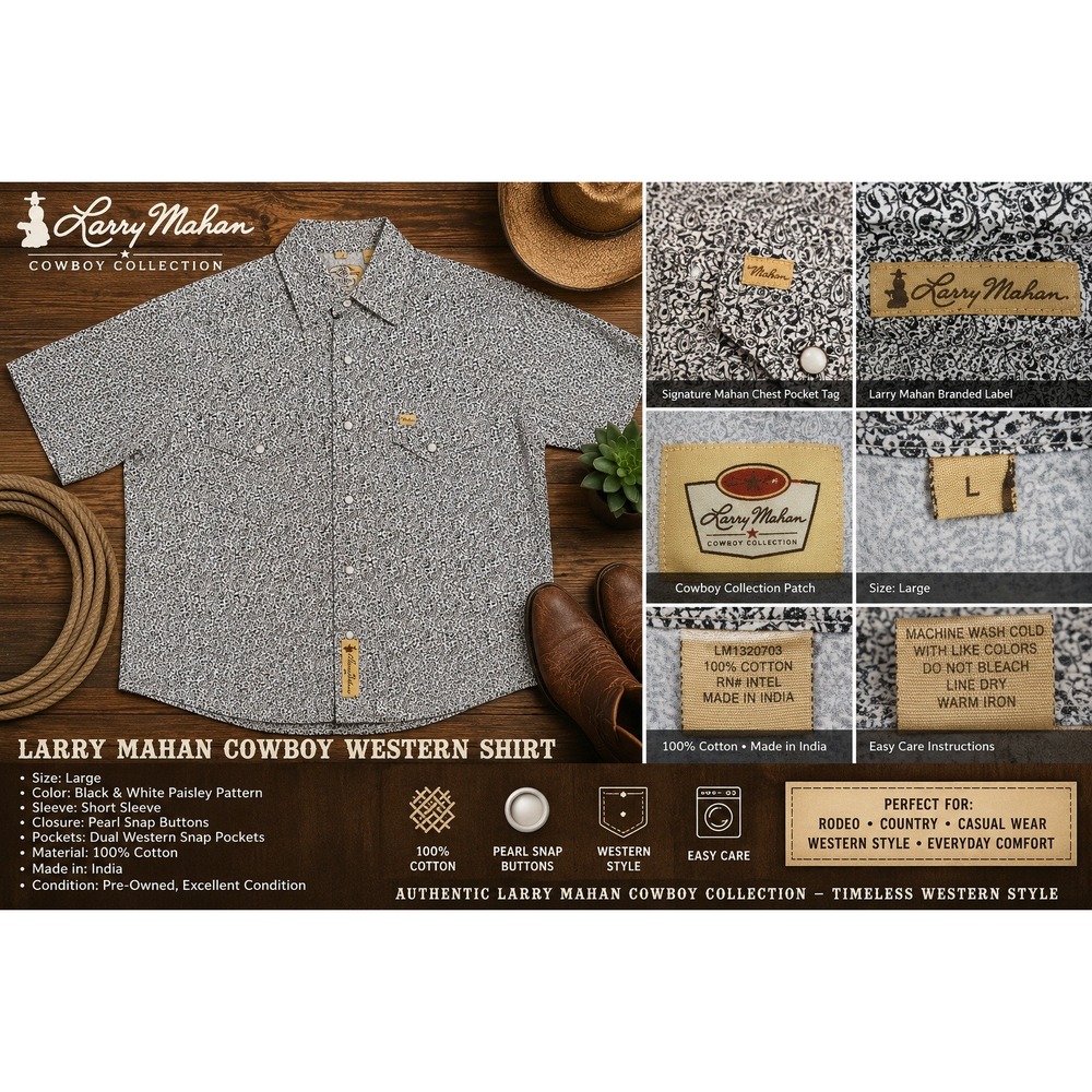 Larry Mahan Cowboy Collection Mens LG Western Pearl Snap Paisley Shirt LM-B20703